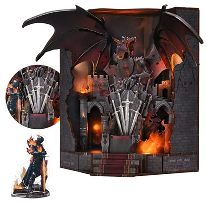 MiniCity Book Nook Kit - DIY Miniature House Kit for Adults and Teens, Dollhouse Booknook Tiny House Model Build Bookshelf Decor, Gifts for Family, Friends (Throne of Blade) | Create a dragon king throne for display; LED lighting, glue/tools and guide inc