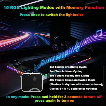Gaming RGB Mouse Pad Wireless Charging XXL Desk Mat for Keyboard 15w Fast Charger 11 Led Light Modes Non-Slip Large Office Desk Pads on Top of Desks