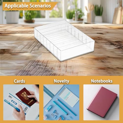 Large Clear Acrylic Cash Organizer 8 Sections Desk Tray Organizer for Money Budget Envelopes, Palette Makeup, Cables Envelope Storage