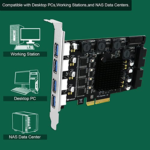 PCIE X4 to 4X Channels 8-Ports Superspeed 5Gbps USB 3.0 Expansion Card, 4X Dedicated USB 3.0 5Gbps Channels 20Gbps Total Bandwidth, Built in FebSmart Self-Powered Technology (FS-4C-U8-Pro) - style: FS-4C-U8-Pro