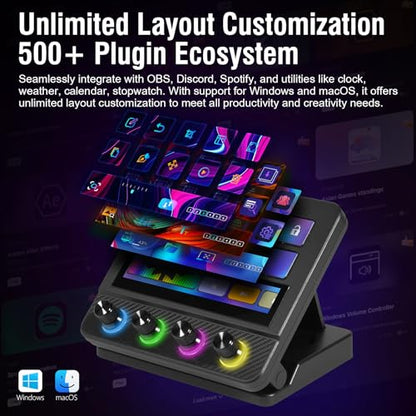 Macro Pad, Streaming Deck Stream Controller Soundboard Keypad, Programmable Keys USB Shortcut Keyboard for Gamer Streamer, Audio Mixer for OBS, YouTube, Office Desk Setup, PC, Mac - color: Black