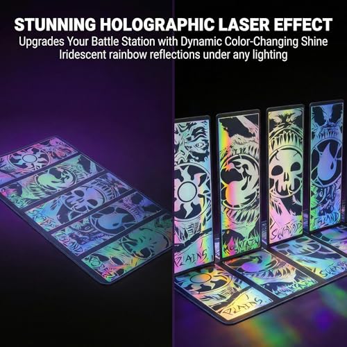 Holographic TCG Playmat for MTG with Waterproof Oxford Bag, Premium Trading Card Game Mat with Stitched Edges, Iridescent Elemental Game Pad, Anti-Slip Rubber Base (Basicland) - color: Basicland