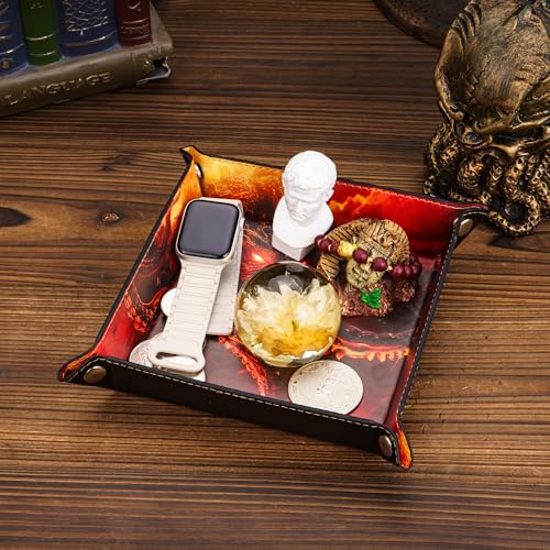 PU Leather Folding Dice Rolling Tray Mat, Portable RPG D&D Dice Trays for RPG Tabletop Board Games, Jewelry Valet Tray for Women and Men - color: Red