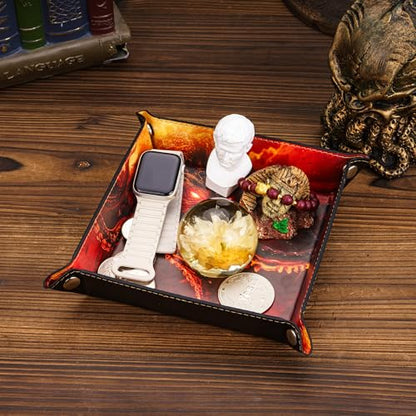 PU Leather Folding Dice Rolling Tray Mat, Portable RPG D&D Dice Trays for RPG Tabletop Board Games, Jewelry Valet Tray for Women and Men - color: Red