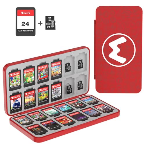 PURBHE Switch Game Case for Nintendo Switch 1 & 2 Card, Portable Nintendo Switch Game Holder with 24 Cartridge Slots and 24 Micro SD Card Slots,Accessories for Nintendo 1 and 2 Switch(Red) - color: Red
