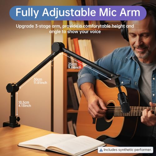 Microphone Stand Desk, Suspension Microphone Boom Arm Heightened Design with Desk Mount Clamp, 360° Rotatable,5/8" 3/8" Threads, Mic Table Arm for Podcast, Streaming,Gaming,Recording, Studio, Office
