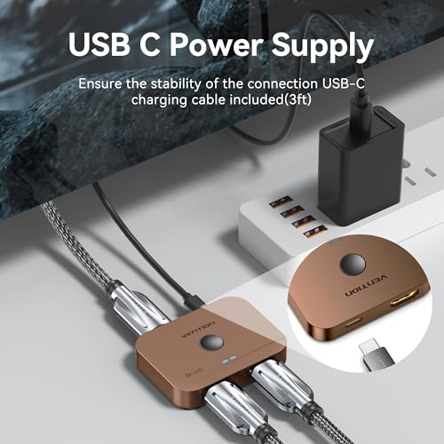 VENTION 8K 2x1 HDMI Switch, 4K@120Hz HDMI Splitter Switcher, 2 in 1 Out with LED Indicators, Supports HDR, 3D, Dolby, Compatible with Laptops, PC, Xbox Series, PS5/4/3, Blue Ray, Projector - color: Brown