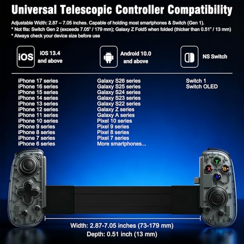 Joso Mobile Game Controller with USB-C Plug & Play, Wireless & Wired Gamepad for iPhone/Android & Switch with Hall Effect Joysticks/Dual Vibration/Turbo, Supports Cloud Gaming & Streaming (Black) - color: Black