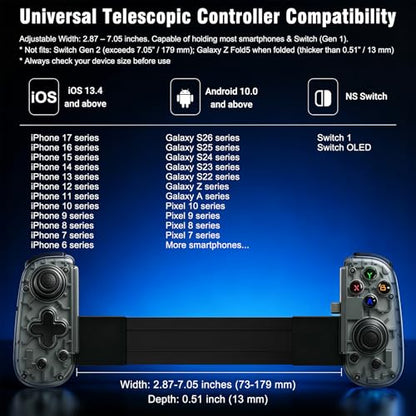 Joso Mobile Game Controller with USB-C Plug & Play, Wireless & Wired Gamepad for iPhone/Android & Switch with Hall Effect Joysticks/Dual Vibration/Turbo, Supports Cloud Gaming & Streaming (Black) - color: Black