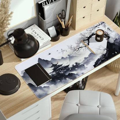 Large Mouse Pad Japanese Desk Mat, XL Anime Gaming Mouse Pad | Smooth Tracking, Non-slip Rubber Base, Durable Stitched Edges, Extended Mousepad for PC/Laptop/Office/Home - color: Ink Hill