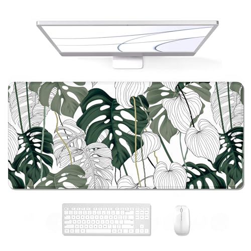 Auhoahsil Desk Mouse Pad, Large Gaming Mousepad, XXL Desk Pad, Extended Long Superior Micro-Weave Cloth Non-Slip Rubber Big Computer Mouse Mat for Gamer, Office & Home, 35" x 15", Abstract Monstera - color: 17 Abstract Tropical Leaves, size: XXL - Extende