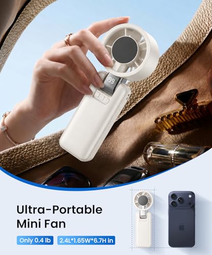 2 Pack Portable Mini Handheld Fan, 199-Level Stepless Speed,White | 4000mAh Rechargeable Battery, Quiet, LED Digital Display, Personal Cooling Turbo Fan for Travel, Office, Makeup & Concerts - color: White