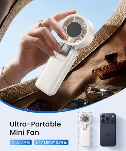 2 Pack Portable Mini Handheld Fan, 199-Level Stepless Speed,White | 4000mAh Rechargeable Battery, Quiet, LED Digital Display, Personal Cooling Turbo Fan for Travel, Office, Makeup & Concerts - color: White