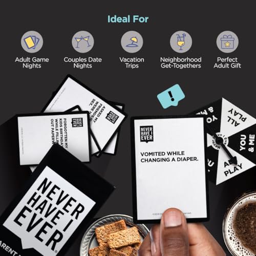 Never Have I Ever Card Game - Parent Edition, Fun and Engaging Adult Party Games for Game Night, Date Night, or Vacation, Includes Hilarious and Relateable Prompts for Couples with Kids, Ages 17+ - style: Parent Edition
