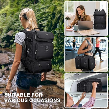 PIJUSHI Carry on Travel Backpack for Women with Shoe Compartment Fits 16“ | 3-In-1 Convertible Duffel/Shoulder Bag with USB Port, Anti-Theft Pocket for Daily, Weekend Trip, PE039 Black - color: Black