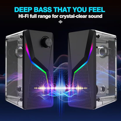 Computer Speakers for Desktop PC, USB Powered with AUX Connection, 6 RGB Lighting Modes, Volume Knob Control, Plug and Play Stereo Speakers for Monitor, Laptop, Gaming, Movies - style: CO-702