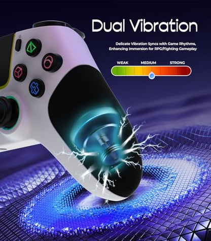LED Wireless Controller for PS5,with PS5 Pro/PC/iOS/Android/MAC/Steam Deck, Hall-effect joysticks/ Programmable/Dual Vibration/ Turbo & Macro /8 Color RGB Lighting/1000mAh Battery,3.5mm Audio Jack/6-Axis Motion Contro Gamepad - color: White