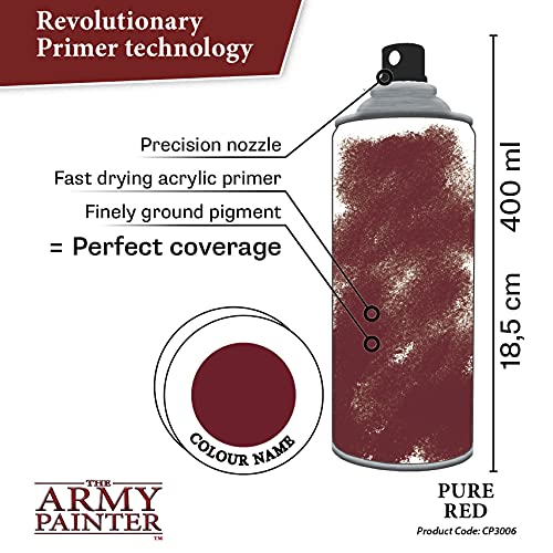 The Army Painter, Colour Primer Pure Red, 400 ml spray acrilico | Primer rosso puro per dipingere miniature Warhammer e Dungeons and Dragons - color: Pure Red