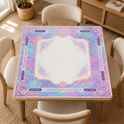 Mermaid Scale Mahjong Mat for Table 31.5 x 31.5 Non Slip Noise Mah Jongg Mats for Dominoes Poker Card Board and Tile Games Gifts - color: Mermaid Scale