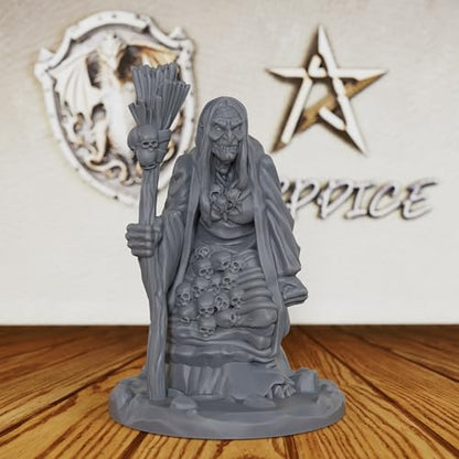 AUSPDICE Witch Miniature 32mm, Unpainted DND Fantasy Figure AS258 | Dark Fantasy Hag for Dungeons and Dragons, TTRPG Campaigns, Tabletop RPGs, Fantasy Wargames and Miniature Painting