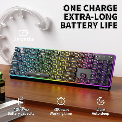 ZIYOU LANG M104 RGB Wireless Keyboard, Low-Profile Silent Membrane Keys, 2.4G Bluetooth USB Wired, Spill-Resistant, Rechargeable Full-Size 104-Key Keyboard for PC Mac, Black - color: Black