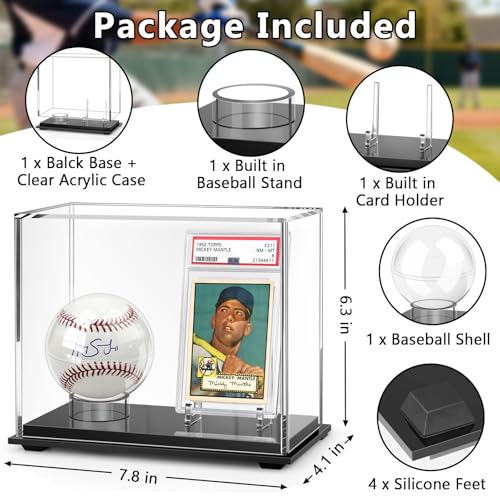 Acrylic Display Case Box for Baseball and Cards, Dual Baseball & Card Showcase with Ball Stand & PSA Slab Holders, Fit Top Loader, One Touch & PSA Sports Memorabilia Protector (Collector Edition)