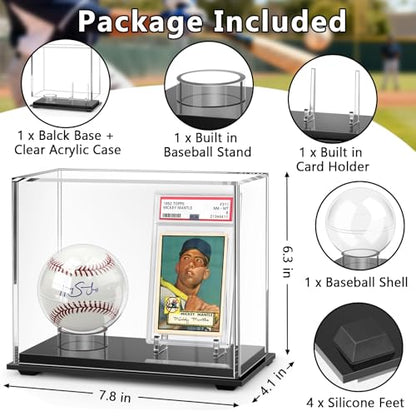 Acrylic Display Case Box for Baseball and Cards, Dual Baseball & Card Showcase with Ball Stand & PSA Slab Holders, Fit Top Loader, One Touch & PSA Sports Memorabilia Protector (Collector Edition)