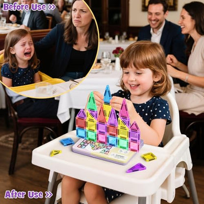42PCS Magnetic Tiles Travel Storage Mini STEM Blocks Iron Box 3-8 | Portable Montessori educational magnetic building tiles for airplane, car rides & on-the-go creative play, durable and fun - size: 42 Pieces