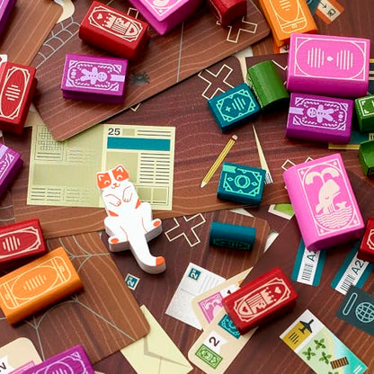 Alley Cat Games Bookshelf, Ages 8+, 2-4 Players | Cooperative Stacking Game, Skill & Balance Card and Book Tower Game in Travel Tin, Cooperative Tabletop Challenge