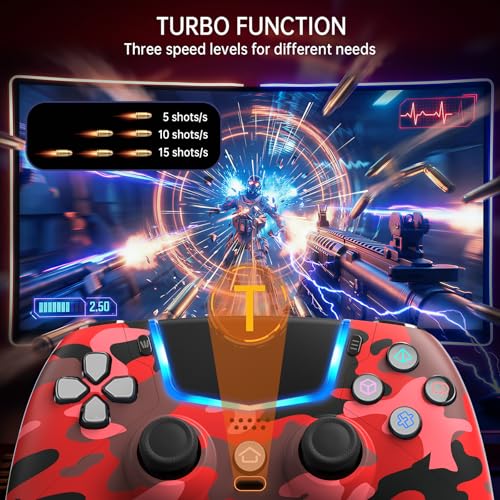 Wireless Controller for PS5, Compatible with PS5/Pro/Slim/PC, Replaces the PS5 Controller with Hall-Effect Joysticks, Hall-effect Triggers, 6-Axis Gyros, Dual Vibration And Turbo, 3.5mm Audio Jack/Speaker, Red - color: Red