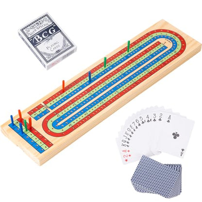 Cribbage Board Game Set - Complete Cribbage Kit for 2-4 Players - Includes 9 Pegs, Deck of Playing Cards & Continuous 3 Track Board - Perfect for Family Game Night & Travel (Ages 8+)