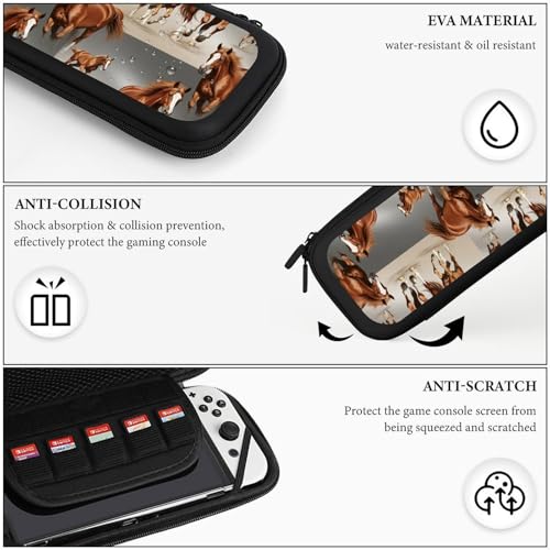 Travel Handheld Carrying Case for Switch, Running Brown Horse Travel Storage Holder with Mesh Pocket, Hard Shell Protective Bag with 15 Game Cartridges - color: Design (213)