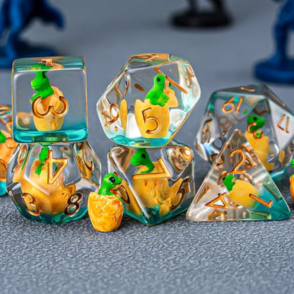 DND Resin Dinosaur Dice Set, D&D Polyhedral Dice for Dungeons and Dragons RPG, MTG Role Playing Games D and D Dice 7pcs-Set D20 D12 D10 D8 D6 D4 - color: Shell Breaking Dinosaur