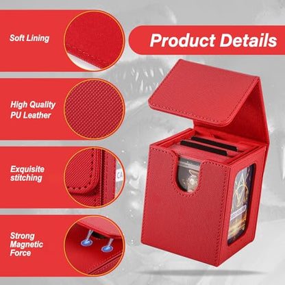 MTG Deck Box, Double Display Window MTG, Commander Deck Box Fits 120+ Single Sleeved Cards, PU Leather Magnetic Closure Card Box with 2 Dividers&2 Toploaders for TCG, CCG, Red - color: Red, size: 1 pack