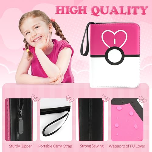 4 Pockets Trading Card Binder, 400 Card Holders with 50 Removable Sleeves, Portable Card Binder Album with zipper, Card holder Book for Game, Sport Collection (Light Pink) - color: Light Pink