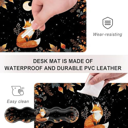 Mouse Pad,Large Desk Mat Set, 4in1 XL Mousepad + Keyboard Wrist Rest+Mouse Wrist Rest+Coaster with Ergonomic Desk Pad for Home Office Table Computer Cover -Cute Fox Moon with Plants - color: Cute Fox Moon with Plants