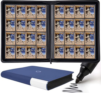 Premium Card Binder 16 Pocket - Fits 1408 Cards，4X4 Ringless Card Album with Sleeves for Trading Cards & Sports Cards（Model A，Navy Blue） - color: Navy Blue