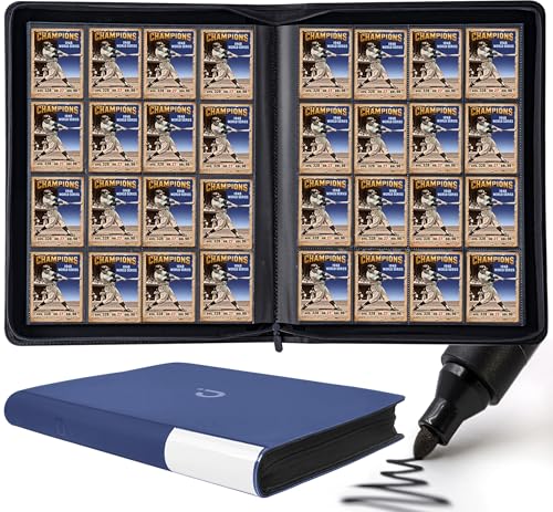 Premium Card Binder 16 Pocket - Fits 1408 Cards，4X4 Ringless Card Album with Sleeves for Trading Cards & Sports Cards（Model A，Navy Blue） - color: Navy Blue