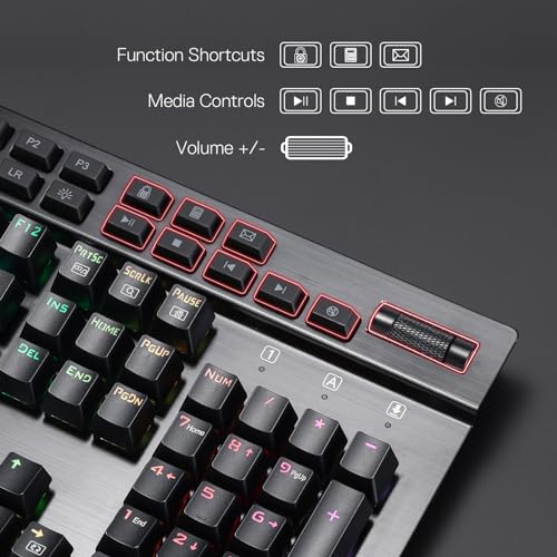 Redragon K550 RGB Gaming Keyboard, 104 Keys + 12 Macro G Keys Wired Mechanical Keyboard w/Aluminum Top Plate, Custom Clicky Purple Switch, Extra USB Port & Wrist Rest - color: Black