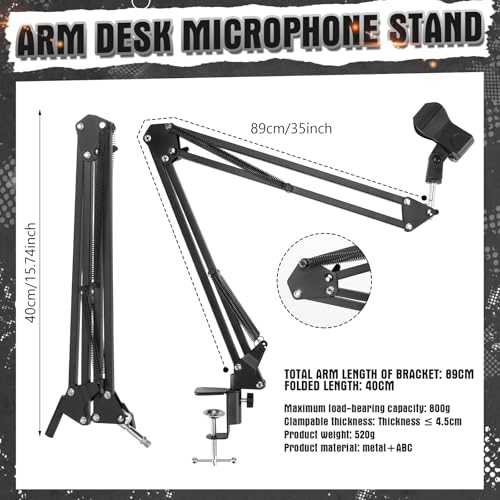 Leinuosen 2 Pcs Boom Mic Arm Desk Microphone Stand with 3/8" Screw Mount Clamp Storable Microphone Stand Adapter Mic Holder for Light Mics Podcast Gaming Recording