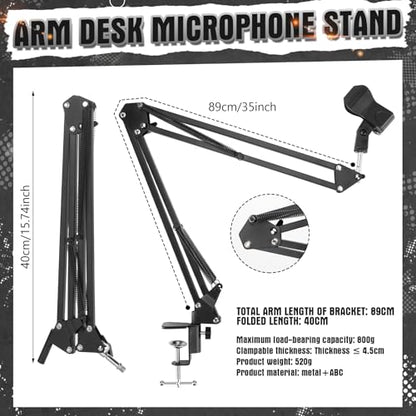 Leinuosen 2 Pcs Boom Mic Arm Desk Microphone Stand with 3/8" Screw Mount Clamp Storable Microphone Stand Adapter Mic Holder for Light Mics Podcast Gaming Recording