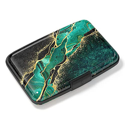 Credit Card Holder, Mini Aluminum Card Wallet RFID Blocking Slim Metal Hard Card Case for Women Men, Green Black Marble - color: Green Black Marble