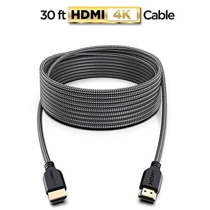 PowerBear 4K HDMI Cable 30 ft | Long Hdmi Cable, Braided Nylon & Gold Connectors, 4K @ 60Hz, Ultra HD, 2K, 1080P, ARC & CL3 Rated | for Laptop, Monitor, PS5, PS4, Xbox One, Fire TV, & More - size: 30ft