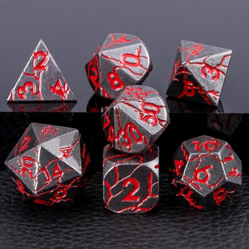 Dungeons and Dragons Dice Set with Gift Case - Metal Polyhedral Dice for RPG & D&D - color: Gun Mental Red