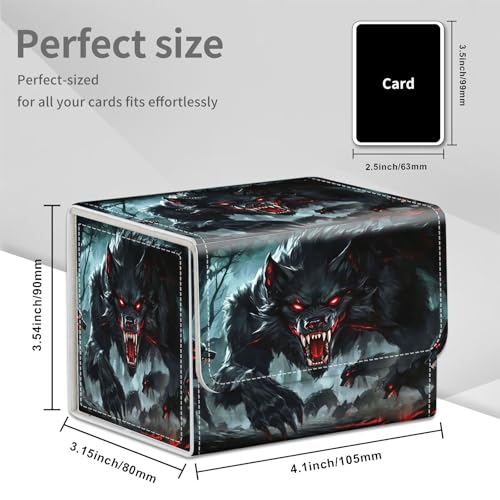 Dark Wolf Pack for MTG Deck Box, 100+ Double Sleeved Card Storage Case, PU Leather Commander Deck Case for TCG Magic Yugioh, Magnetic Closure - color: Dark Wolf Pack