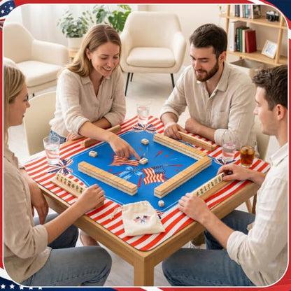 American Flag Mahjong Mat with Rules 31.5" x 31.5" Non-Slip Noise Reduction Gaming Mat with Carrying Bag American Mahjong Table Cover for Poker Board Card Games Dominoes - style: American Flag