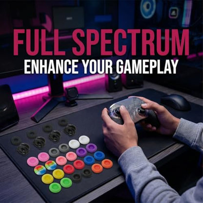 Update Thumb Grips with Precision Rings for Xbox, 24 PCS Joystick Extenders, 2 Pairs High Stick, 4 PCS Rings for Xbox One/Series X Controller - Mixed Color 1