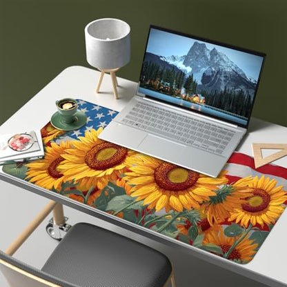 Mouse Pad, Large Anti-Slip with Stitched Edges Desk Mat Desktop Laptop Computer Desk Keyboard Mat,Table Protector Blotter Mat (Sunflower, 35.4" x 15.7") - color: Sunflower, size: 35.4" x 15.7"