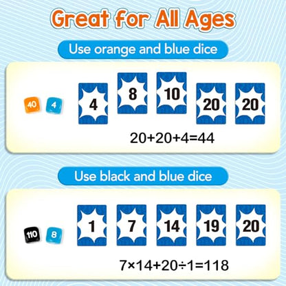Aizweb Math Games for Kids - Addition, Subtraction, Multiplication, Division Flash Cards - Educational Learning Counting for Homeschool, Classroom, Travel - Indoor Outdoor Dice Family Game - style: Mental Math
