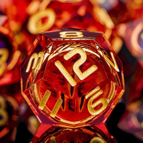 Magic Golden Ring DND Dice Set Sharp Edge Red Gaze Eye Resin Dice with Box, for use with RPG D&D Tabletop Games Lord D and D Polyhedral Dice Set - color: Ring -Eye-red